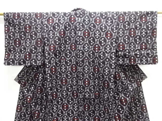  アンティーク　木綿本場久留米絣蜀江に抽象模様単衣着物